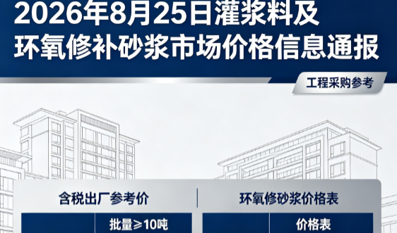 香河2026年8月25日灌浆料及环氧修补砂浆市场价格信息通报